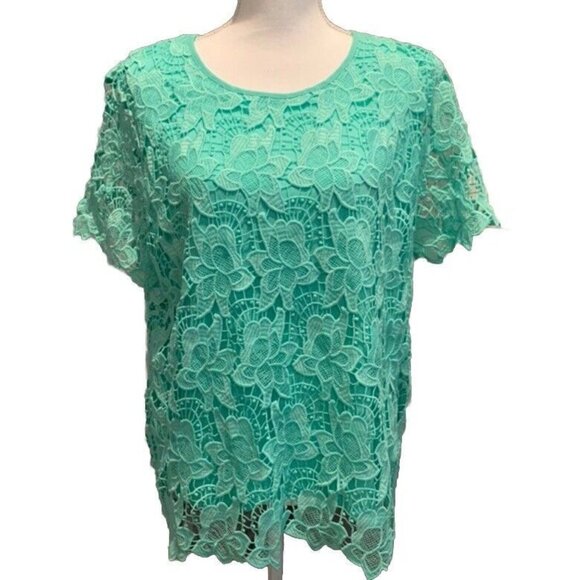 Philosophy Tops - PHILOSOPHY REPUBLIC CLOTHING Lace Overlay Top Green Size XL